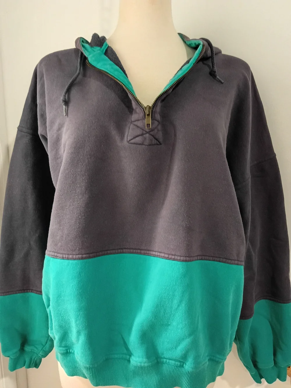 Vintage Eddie Bauer Colorblock Quarter Zip Hoodie Sweatshirt Mens Large Charcoal